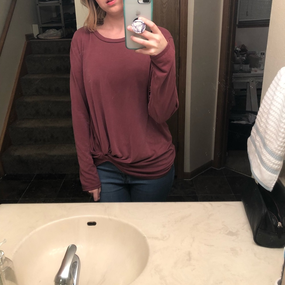 Humming Bird Slouchy Long-Sleeve in Dusty Rose/Red